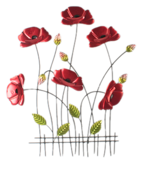 Poppies on fence metal wall art