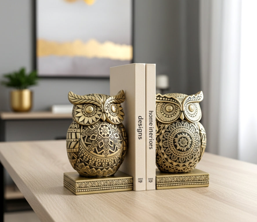 Gold owl bookends