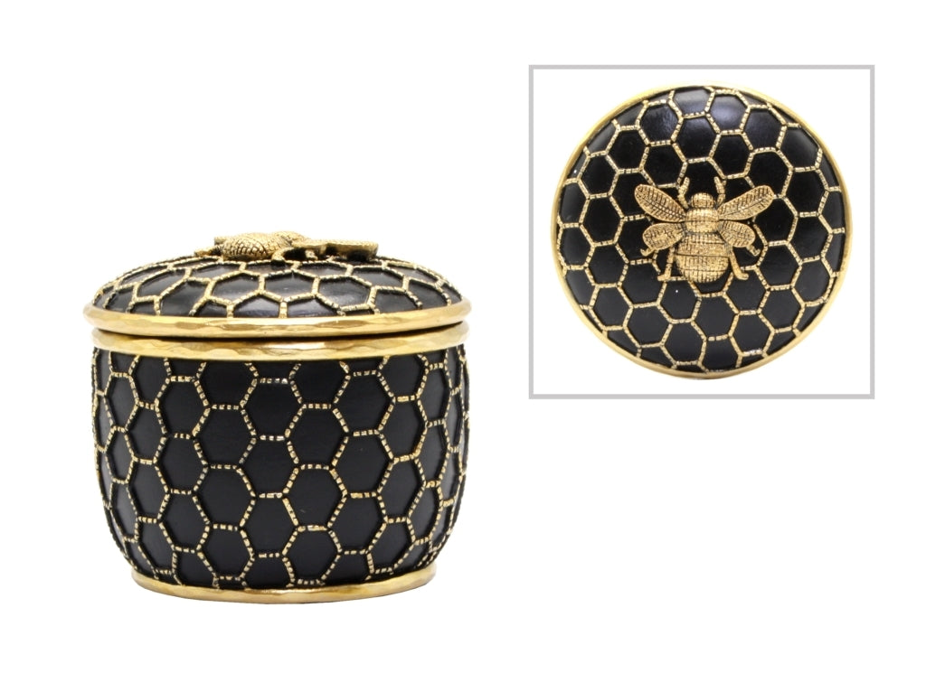 Bee round black gold box honeycomb