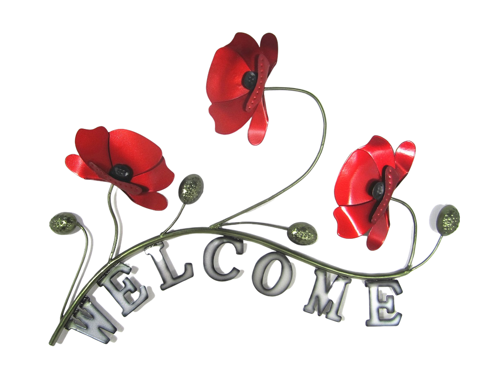 Poppies welcome sign