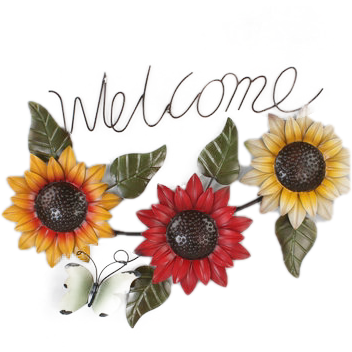 Sunflower welcome metal sign