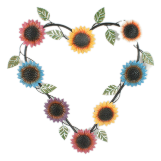 Sunflowers Heart Wreath Metal Wall