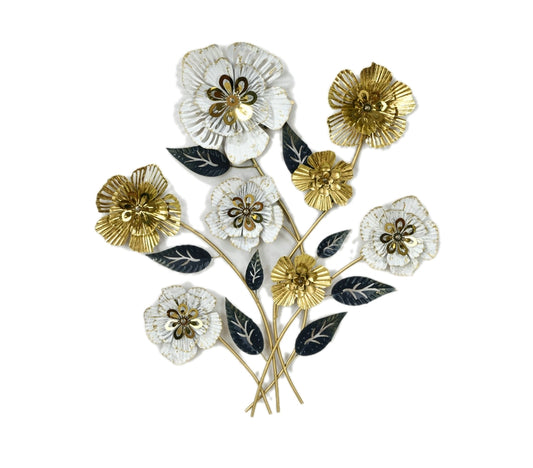 Floral Bunch gold white metal wall art