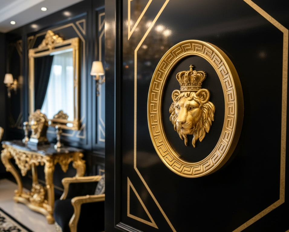 Lion gold black oval plaque