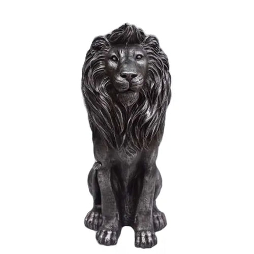 Lion statue grey pewter finish