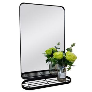 Matt black mirror with shelf