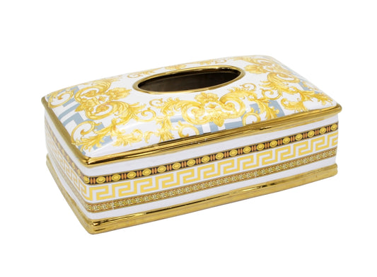 Tissue box Laurent white gold