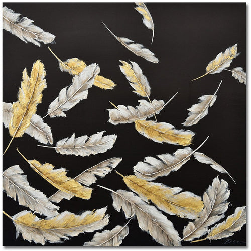 Free fall feather black gold canvas painting