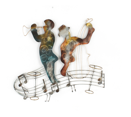 Musicians on stave wine metal wall art