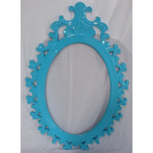 Blue oval ornate mirror
