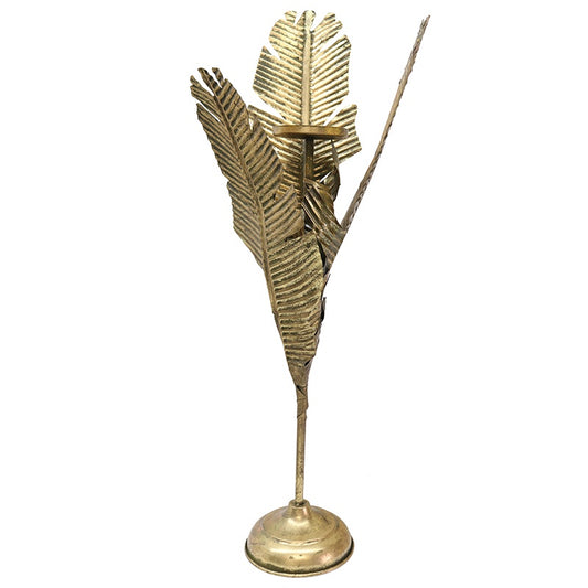 Gold banana leaf candle holders