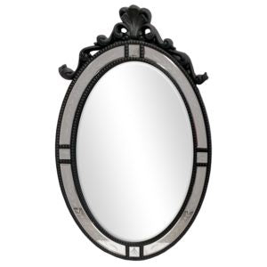 Black bevel oval ornate mirror