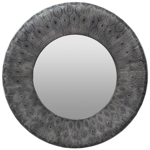 Round Panama grey black lacy look mirror