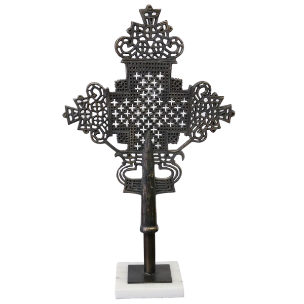 Ornate resin cross on base black