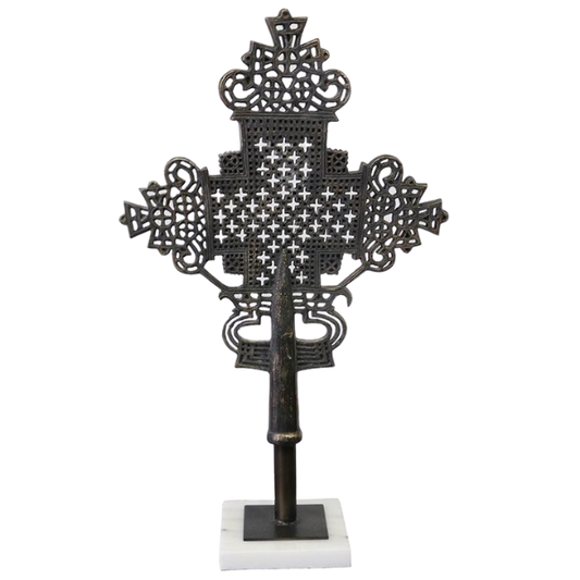 Ornate resin cross on base black