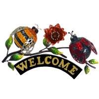 Welcome sign bee and ladybird
